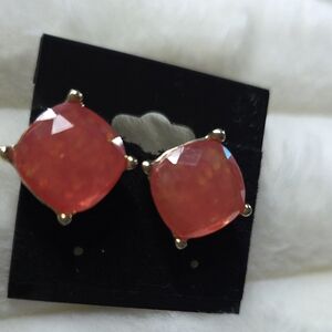 Source Unknown Gold-Tone Coral-Pink Cushion Stud Earrings